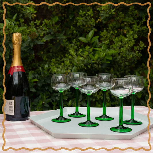 Retro French Green Stemmed Wine Glasses