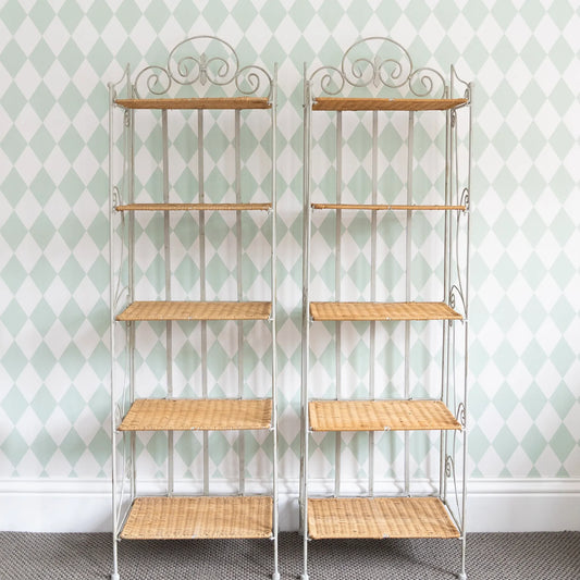 Pair of Vintage Iron Rattan Shelving Unit