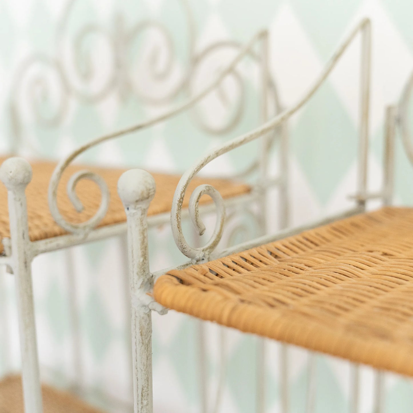 Pair of Vintage Iron Rattan Shelving Unit